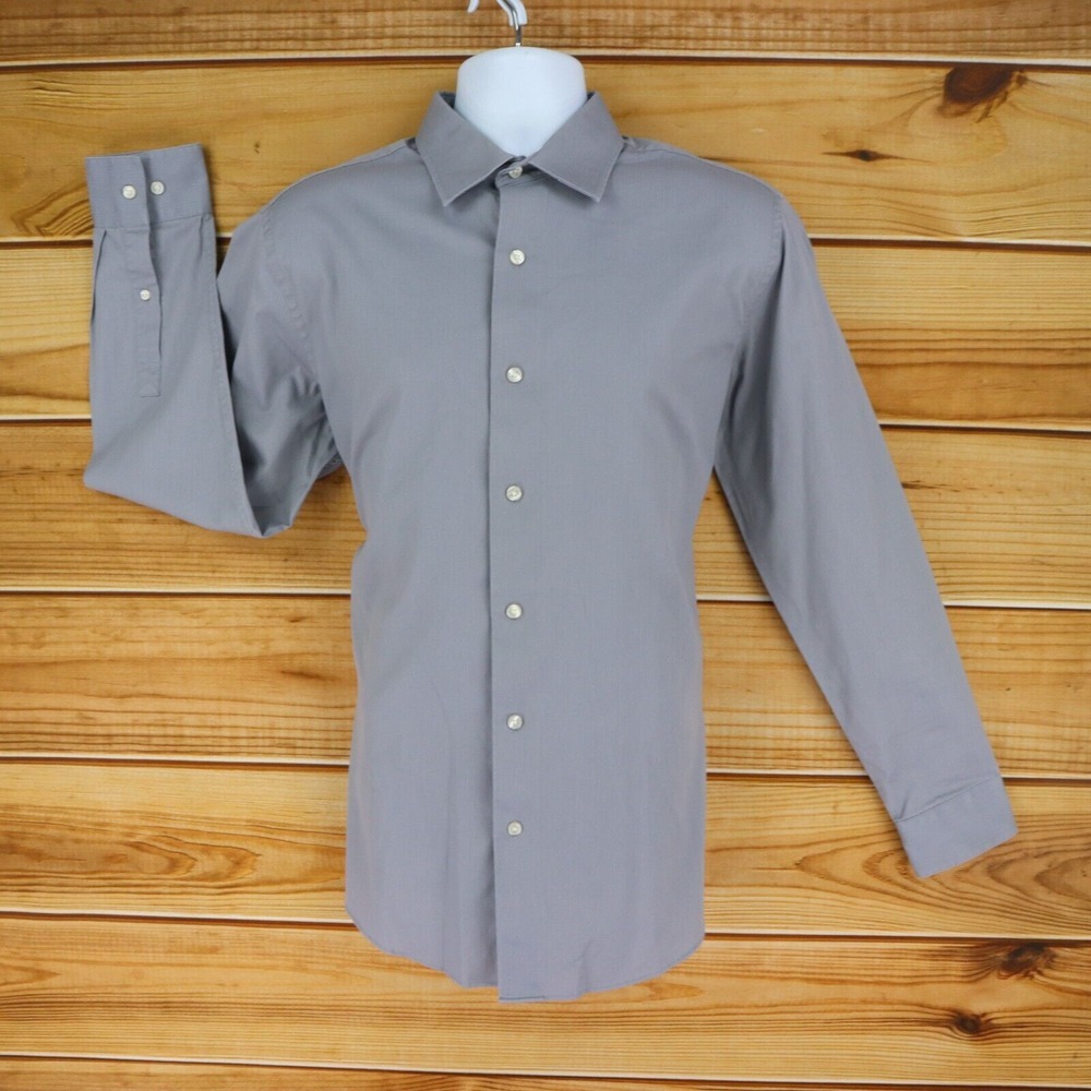 Apt. 9 Dress Shirt Mens Size 16.5x34/35 Gray Light Stripes Cotton Blend Slim Fit